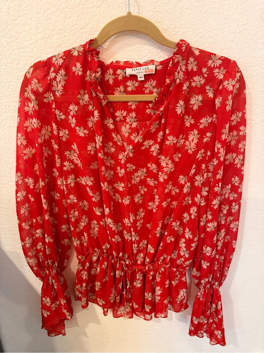 Derek Lam 10 Crosby red floral chiffon blouse
